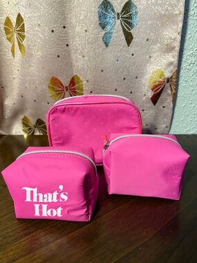 Hot Pink Cosmetic Pouch Trio - 'That's Hot' Graphic Paris hilton